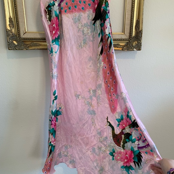 Y2K Slip Dress Pink Peacocks - Picture 3 of 5